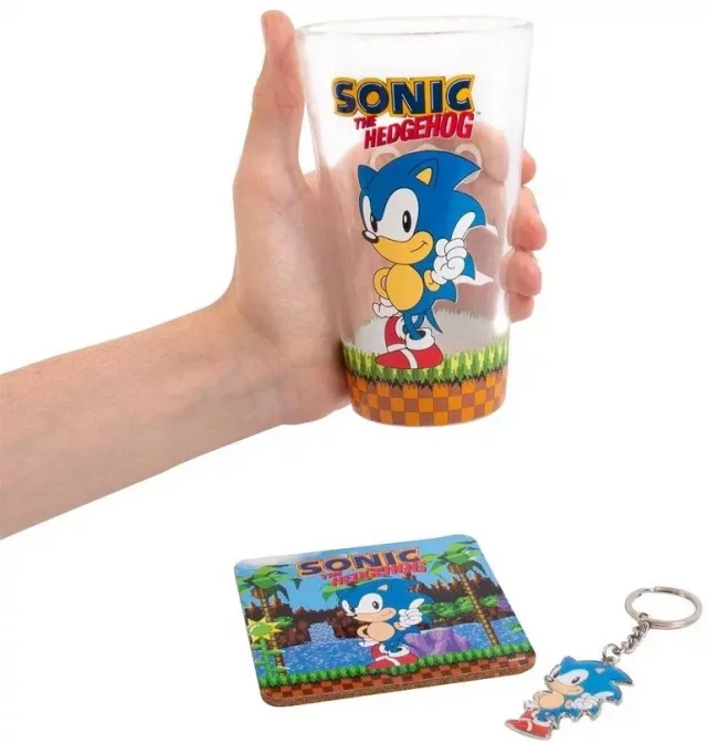 Zestaw prezentowy Sonic - szkło, podkładka, breloczek